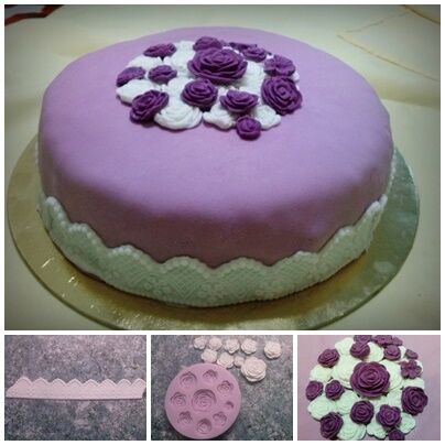 lila torta rózsa díszítéssel