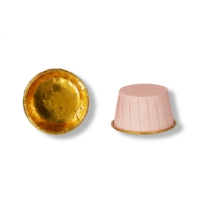 12 db rózsaszín kemény falú muffin kapszli arany belsővel