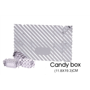 3 db 11,8*19,3 cm-es összehajtható ezüst karácsonyi mintás cukorka alakú ajándék doboz