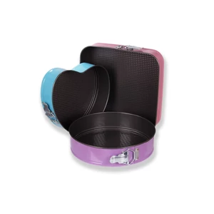 3 részes színes kerek, szögletes és szív alakú tortaforma készlet