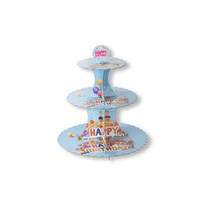 3 szintes kék Happy Birthday karton muffin állvány