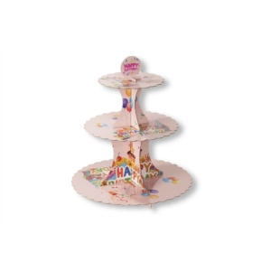 3 szintes rózsaszín Happy Birthday karton muffin állvány