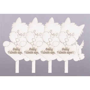 4 db Boldog Valentin napot feliratos szíves kutyus fehér sziluett tortadísz