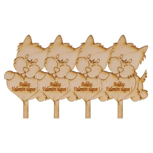 4 db Boldog Valentin napot feliratos szíves kutyus natúr sziluett tortadísz