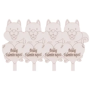 4 db Boldog Valentin napot feliratos szíves mókus fehér sziluett tortadísz