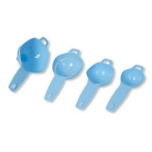 4 részes műanyag konyhai eszköz (tölcsér, tojáselválasztó, szűrő, mérőkanál)