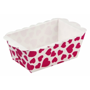 8 db fehér alapon pink szíves Zenker hosszúkás mini papír sütőforma