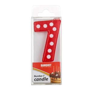 Piros, fehér pöttyös 7 szám gyertya