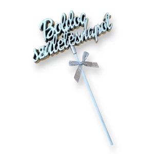Boldog Születésnapot beszúró tortadísz, műanyag, ezüst színű