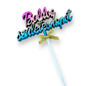 Boldog Születésnapot beszúró tortadísz, műanyag, szivárvány színű
