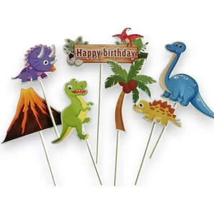 Dínós beszúró tortadísz gyerekeknek, 7 részes