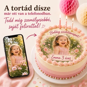 Kerek tortaostya saját fényképpel és saját felirattal – 20 cm
