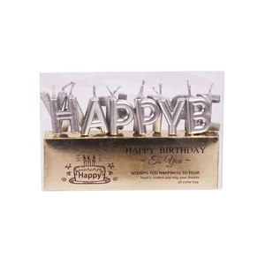 Ezüst színű Happy Birthday felirat tortagyertya