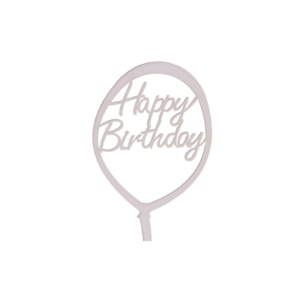 Fehér lufi alakú Happy Birthday feliratos tortadísz sziluett