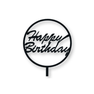 Fekete kerek Happy Birthday feliratos tortadísz sziluett