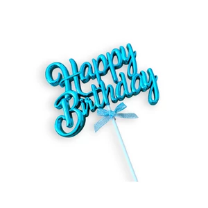 Happy Birthday beszúró tortadísz, műanyag, kék