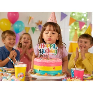 Vidám színes Happy Birthday beszúró tortadísz