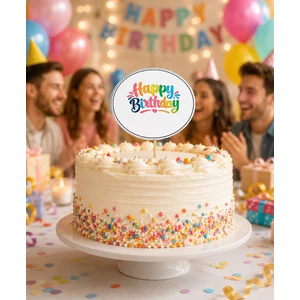 Kerek színes Happy Birthday szülinapi beszúró tortadísz