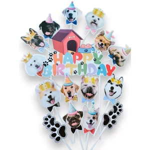 Kutyás Happy Birthday beszúró tortadísz szett, 16 részes