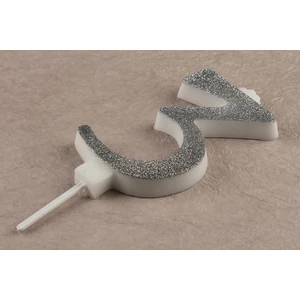 Nagy méretű ezüst csillámos 3 számgyertya