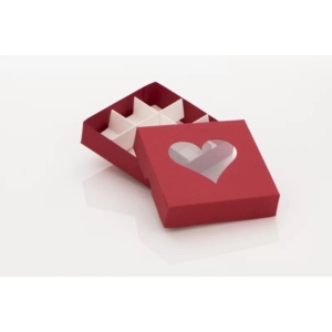 Piros szív mintás 9 adagos rekeszes bonbon doboz