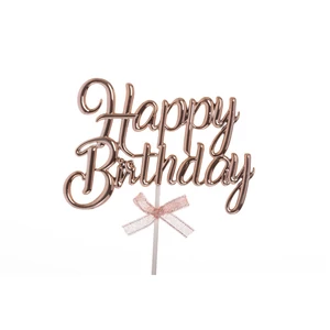 Rosegold színű műanyag Happy Birthday beszúró tortadísz