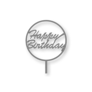 Szürke kerek Happy Birthday feliratos tortadísz sziluett