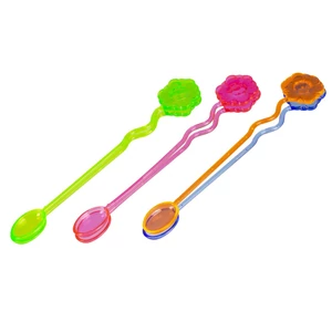 Virágos neon színű műanyag kiskanál 6 db