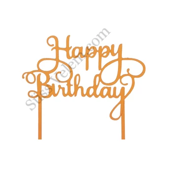 Narancssárga Happy Birthday felirat tortadísz sziluett