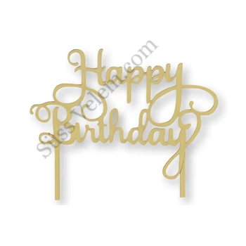 Citromsárga Happy Birthday felirat tortadísz sziluett
