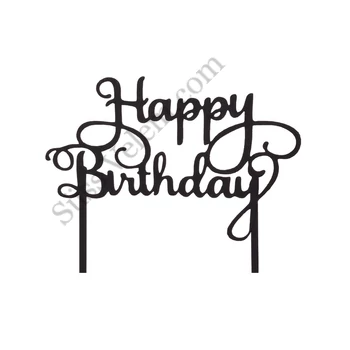 Fekete Happy Birthday felirat tortadísz sziluett