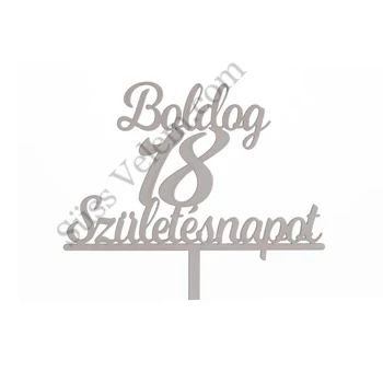 Fehér Boldog Születésnapot 18 feliratos sziluett tortadísz