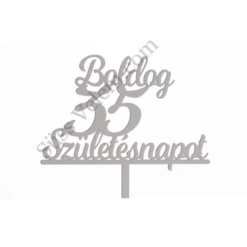 Fehér Boldog Születésnapot 35 feliratos sziluett tortadísz