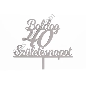 Fehér Boldog Születésnapot 40 feliratos sziluett tortadísz