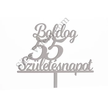Fehér Boldog Születésnapot 55 feliratos sziluett tortadísz
