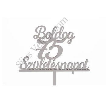 Fehér Boldog Születésnapot 75 feliratos sziluett tortadísz