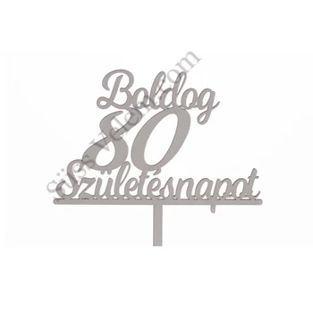 Fehér Boldog Születésnapot 80 feliratos sziluett tortadísz