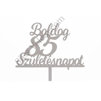 Fehér Boldog Születésnapot 85 feliratos sziluett tortadísz