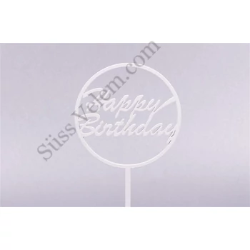 Fehér kerek Happy Birthday feliratos tortadísz sziluett