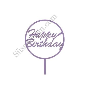 Lila kerek Happy Birthday feliratos tortadísz sziluett