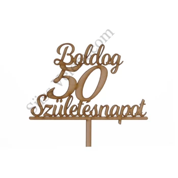 Natúr Boldog Születésnapot 50 feliratos sziluett tortadísz