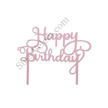 Rózsaszín Happy Birthday felirat tortadísz sziluett