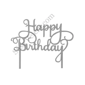 Szürke Happy Birthday felirat tortadísz sziluett