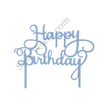 Világoskék Happy Birthday felirat tortadísz sziluett
