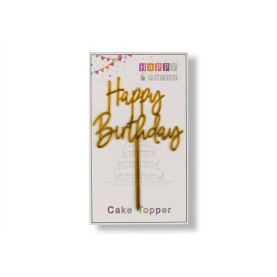 Arany színű műanyag Happy Birthday felirat beszúró tortadísz