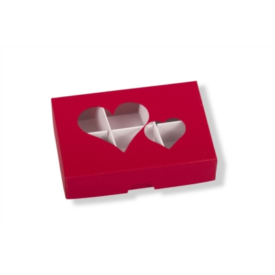 Piros szív mintás 6 adagos rekeszes bonbon doboz