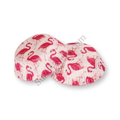 60 db rózsaszín flamingó mintás muffin papír