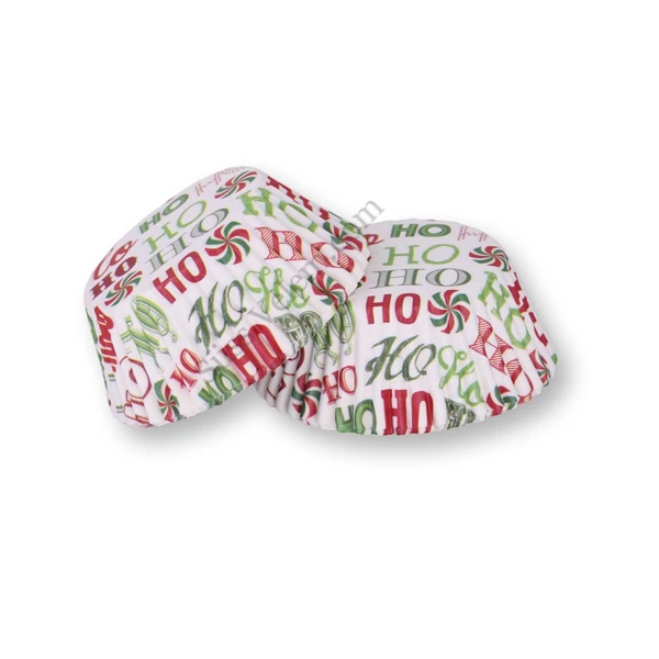 100 db-os 'Ho-Ho-Ho' feliratos zöld-fehér-piros karácsonyi muffin papír