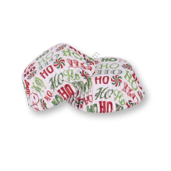 100 db-os 'Ho-Ho-Ho' feliratos zöld-fehér-piros karácsonyi muffin papír