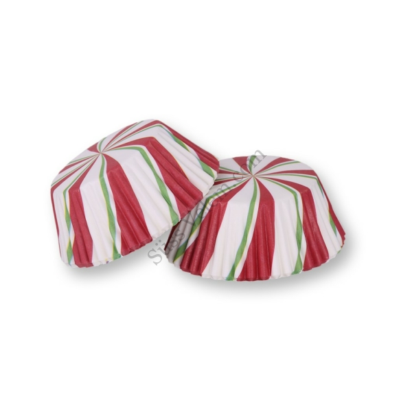 100 db-os fehér, piros és zöld csíkos karácsonyi muffin papír